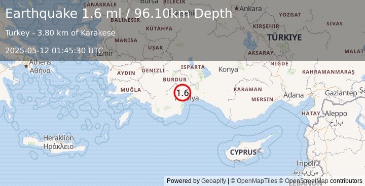 Earthquake WESTERN TURKEY (1.6 ml) (2025-05-12 01:45:30 UTC)