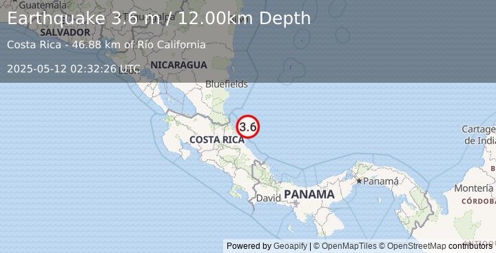 Earthquake COSTA RICA (3.6 m) (2025-05-12 02:32:26 UTC)