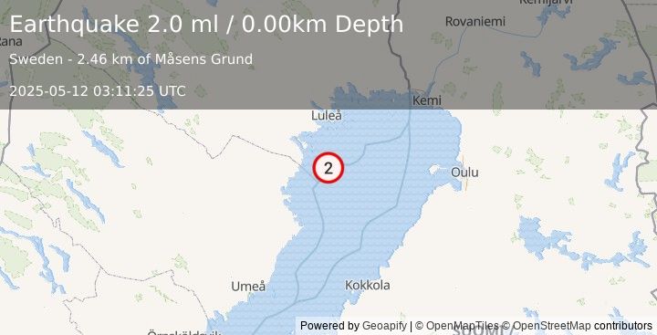 Earthquake SWEDEN (2.0 ml) (2025-05-12 03:11:25 UTC)