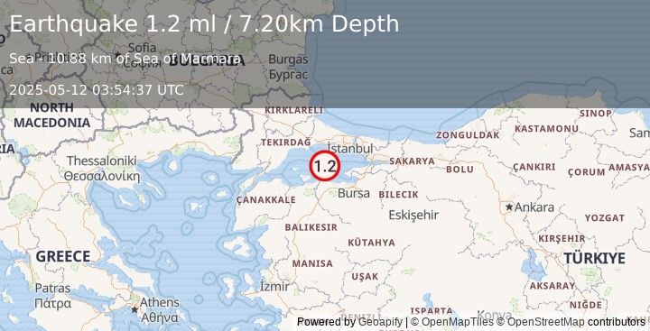 Earthquake WESTERN TURKEY (1.2 ml) (2025-05-12 03:54:37 UTC)