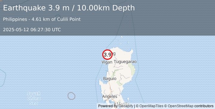 Earthquake LUZON, PHILIPPINES (3.9 m) (2025-05-12 06:27:30 UTC)