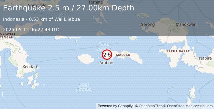 Earthquake SERAM, INDONESIA (2.5 m) (2025-05-12 06:22:43 UTC)