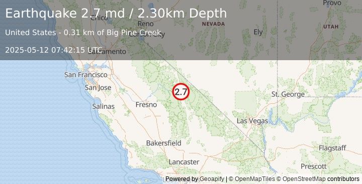 Earthquake CENTRAL CALIFORNIA (2.7 md) (2025-05-12 07:42:15 UTC)