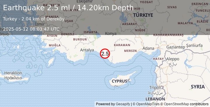 Earthquake CENTRAL TURKEY (2.5 ml) (2025-05-12 08:03:47 UTC)