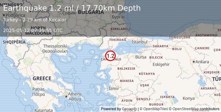 Earthquake WESTERN TURKEY (1.2 ml) (2025-05-12 07:35:55 UTC)