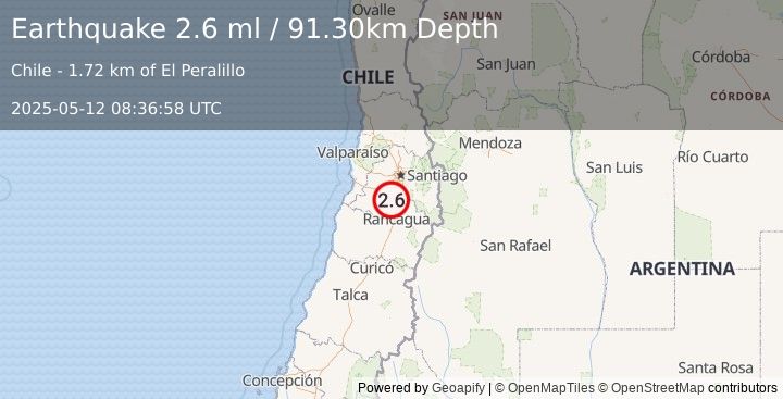 Earthquake REGION METROPOLITANA, CHILE (2.6 ml) (2025-05-12 08:36:58 UTC)