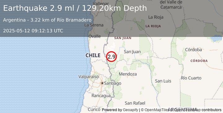 Earthquake SAN JUAN, ARGENTINA (2.9 ml) (2025-05-12 09:12:13 UTC)