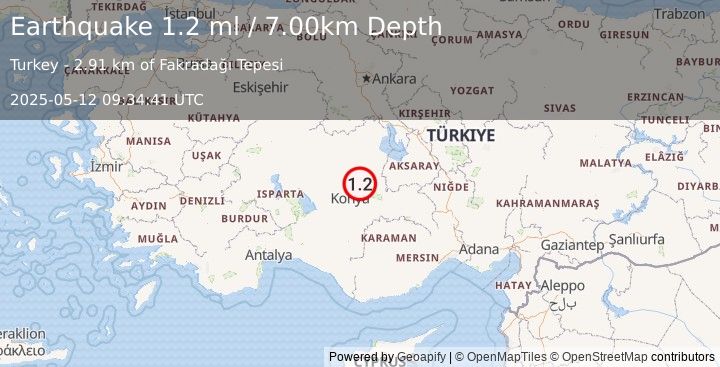 Earthquake CENTRAL TURKEY (1.2 ml) (2025-05-12 09:34:41 UTC)