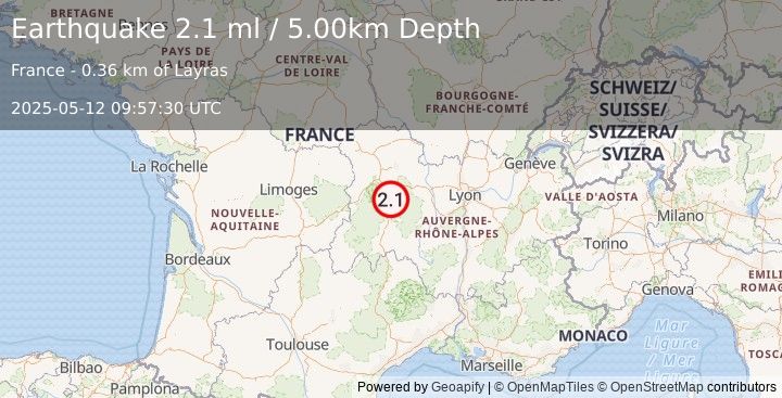 Earthquake FRANCE (2.1 ml) (2025-05-12 09:57:30 UTC)