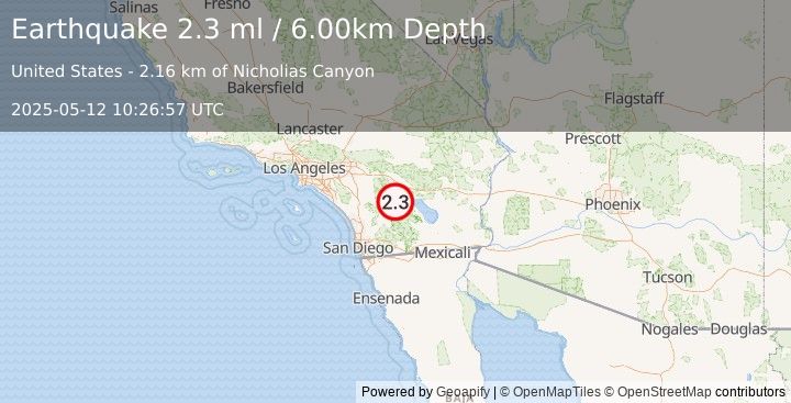 Earthquake SOUTHERN CALIFORNIA (2.3 ml) (2025-05-12 10:26:57 UTC)