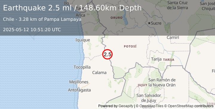 Earthquake ANTOFAGASTA, CHILE (2.5 ml) (2025-05-12 10:51:20 UTC)