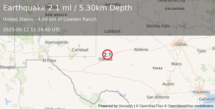 Earthquake WESTERN TEXAS (2.2 ml) (2025-05-12 11:14:00 UTC)