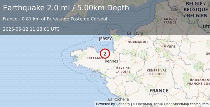 Earthquake FRANCE (2.0 ml) (2025-05-12 11:13:01 UTC)