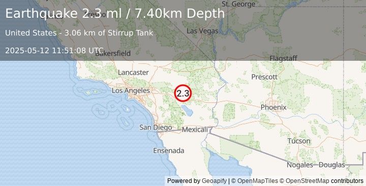 Earthquake SOUTHERN CALIFORNIA (2.3 ml) (2025-05-12 11:51:08 UTC)