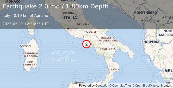 Earthquake SOUTHERN ITALY (2.0 md) (2025-05-12 12:38:35 UTC)