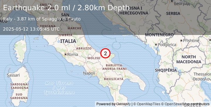 Earthquake SOUTHERN ITALY (2.0 ml) (2025-05-12 13:05:45 UTC)