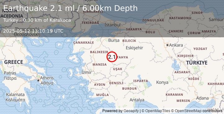 Earthquake WESTERN TURKEY (2.1 ml) (2025-05-12 13:10:19 UTC)