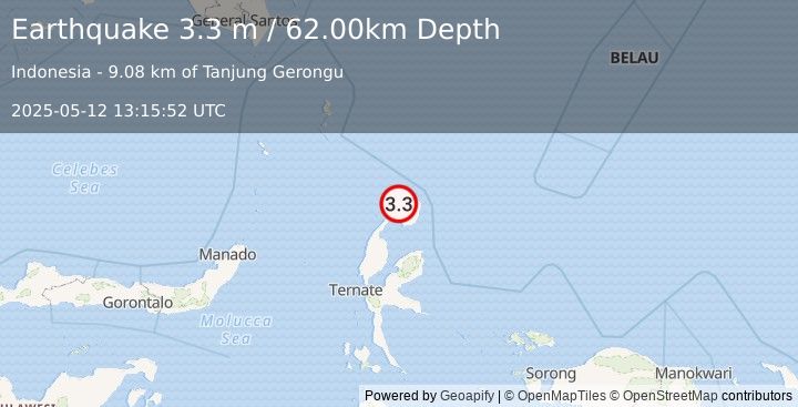 Earthquake HALMAHERA, INDONESIA (3.3 m) (2025-05-12 13:15:52 UTC)