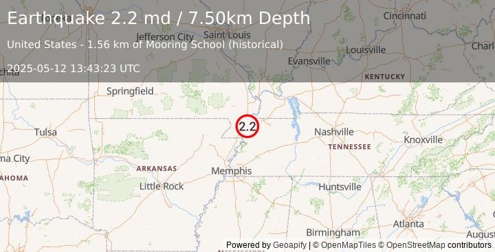 Earthquake TENNESSEE (2.2 md) (2025-05-12 13:43:23 UTC)
