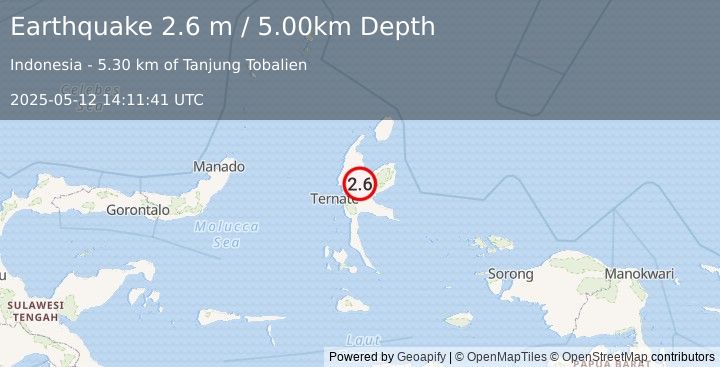 Earthquake HALMAHERA, INDONESIA (2.6 m) (2025-05-12 14:11:41 UTC)