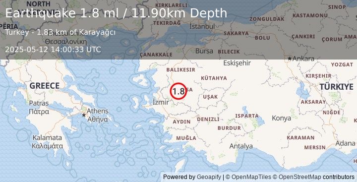 Earthquake WESTERN TURKEY (1.8 ml) (2025-05-12 14:00:33 UTC)