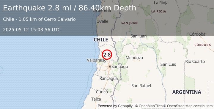Earthquake VALPARAISO, CHILE (2.8 ml) (2025-05-12 15:03:56 UTC)