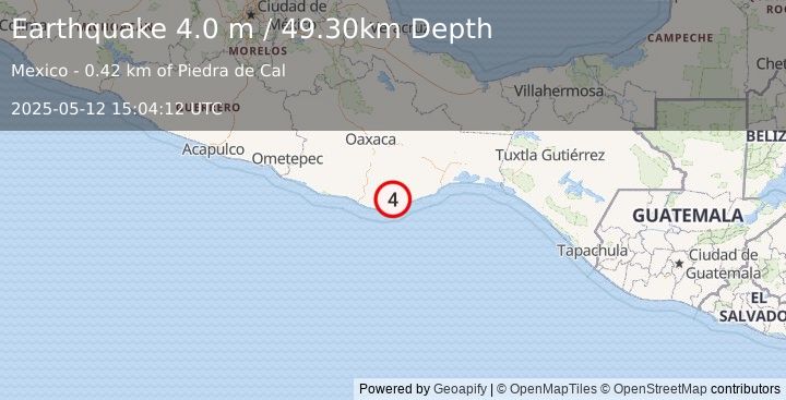 Earthquake OAXACA, MEXICO (4.0 m) (2025-05-12 15:04:12 UTC)