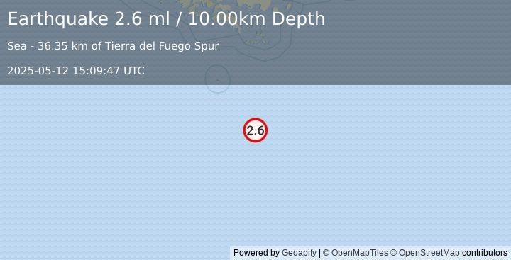 Earthquake DRAKE PASSAGE (2.6 ml) (2025-05-12 15:09:47 UTC)