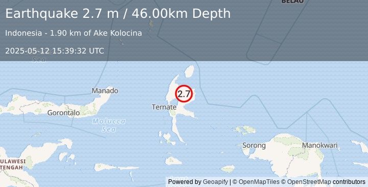 Earthquake HALMAHERA, INDONESIA (2.7 m) (2025-05-12 15:39:32 UTC)