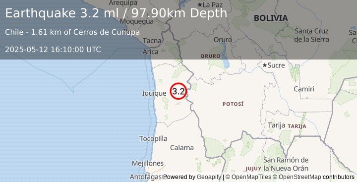 Earthquake TARAPACA, CHILE (3.2 ml) (2025-05-12 16:10:00 UTC)