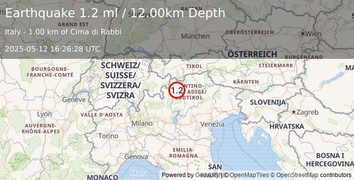 Earthquake NORTHERN ITALY (1.2 ml) (2025-05-12 16:26:28 UTC)
