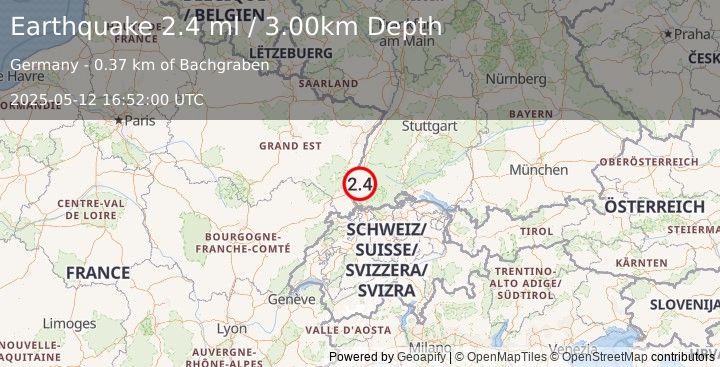 Earthquake FRANCE-GERMANY BORDER REGION (2.4 ml) (2025-05-12 16:52:00 UTC)