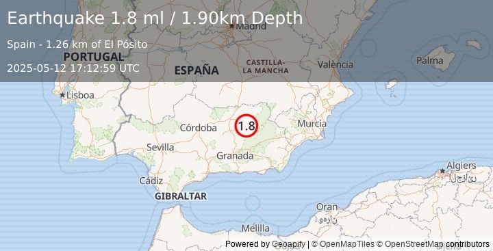 Earthquake SPAIN (1.8 ml) (2025-05-12 17:12:59 UTC)