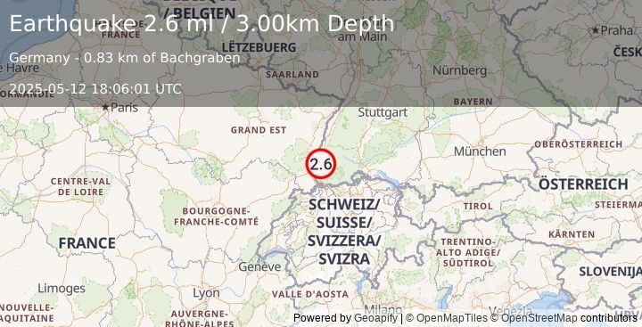Earthquake FRANCE-GERMANY BORDER REGION (2.6 ml) (2025-05-12 18:06:00 UTC)