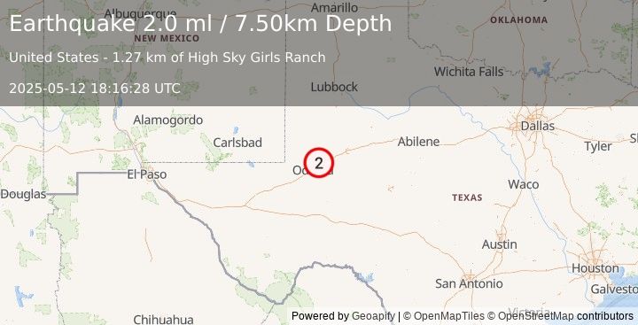 Earthquake WESTERN TEXAS (2.0 ml) (2025-05-12 18:16:28 UTC)