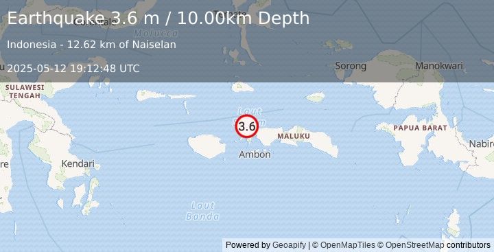 Earthquake CERAM SEA, INDONESIA (3.6 m) (2025-05-12 19:12:48 UTC)