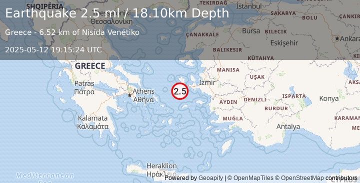 Earthquake AEGEAN SEA (2.5 ml) (2025-05-12 19:15:24 UTC)
