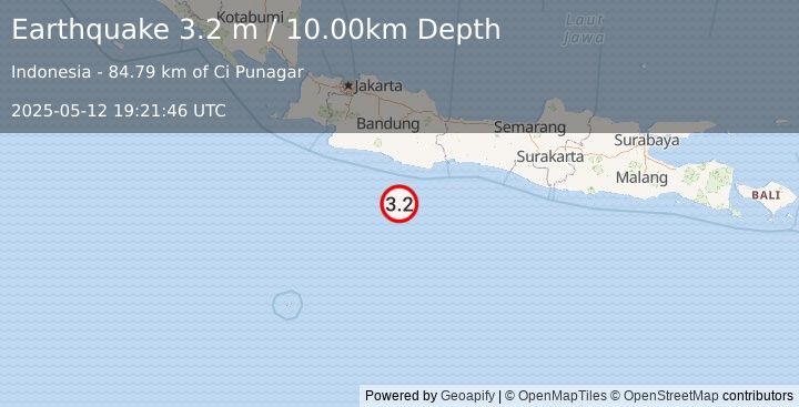 Earthquake JAVA, INDONESIA (3.2 m) (2025-05-12 19:21:46 UTC)