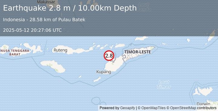 Earthquake TIMOR REGION, INDONESIA (2.8 m) (2025-05-12 20:27:06 UTC)