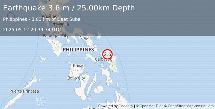 Earthquake SAMAR, PHILIPPINES (3.6 m) (2025-05-12 20:39:34 UTC)