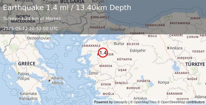Earthquake WESTERN TURKEY (1.4 ml) (2025-05-12 20:52:00 UTC)