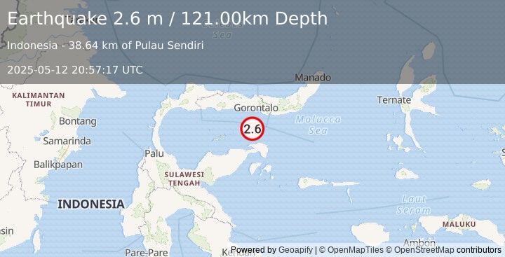 Earthquake SULAWESI, INDONESIA (2.6 m) (2025-05-12 20:57:17 UTC)