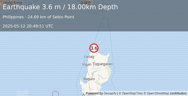 Earthquake LUZON, PHILIPPINES (3.6 m) (2025-05-12 20:49:51 UTC)