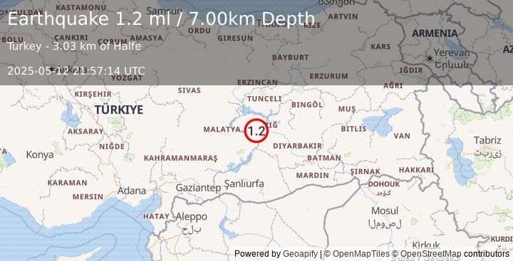 Earthquake EASTERN TURKEY (1.2 ml) (2025-05-12 21:57:14 UTC)