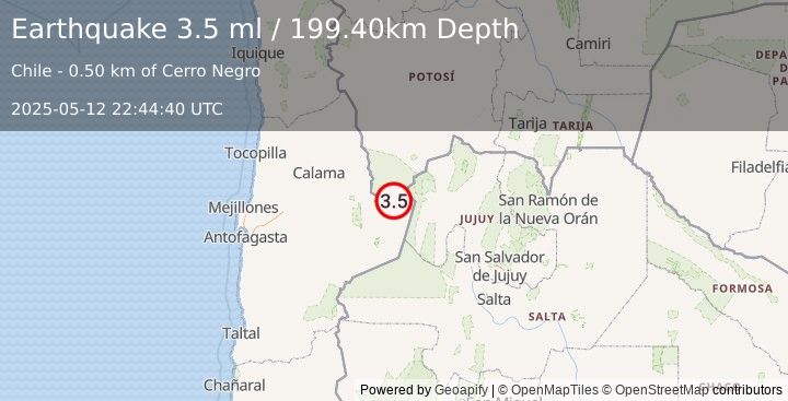 Earthquake ANTOFAGASTA, CHILE (3.5 ml) (2025-05-12 22:44:40 UTC)