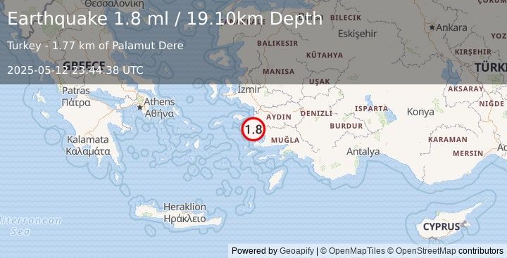 Earthquake WESTERN TURKEY (1.8 ml) (2025-05-12 23:44:38 UTC)