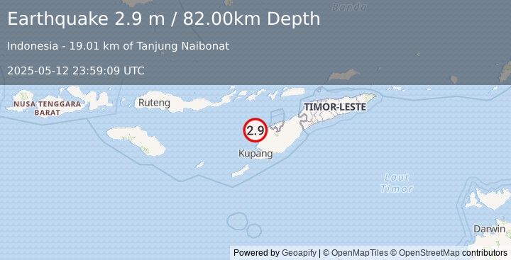 Earthquake TIMOR REGION, INDONESIA (2.9 m) (2025-05-12 23:59:09 UTC)