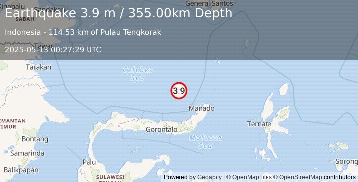 Earthquake CELEBES SEA (3.9 m) (2025-05-13 00:27:29 UTC)