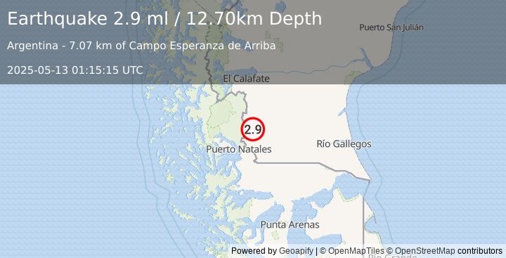 Earthquake SANTA CRUZ, ARGENTINA (2.9 ml) (2025-05-13 01:15:15 UTC)