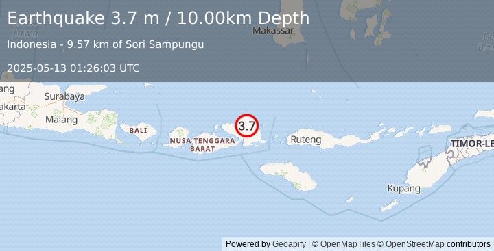 Earthquake SUMBAWA REGION, INDONESIA (3.7 m) (2025-05-13 01:26:03 UTC)